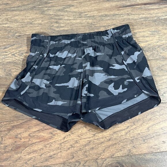 ATHLETA Mesh Racer Run Shorts Black Gray Camo Sz XS NWOT - Picture 1 of 4